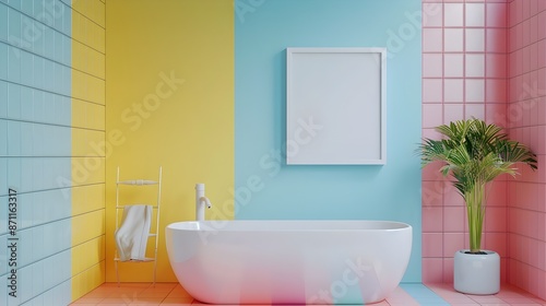 Minimalist Bathroom with Colorful Tiles and Clean Modern Interior Design