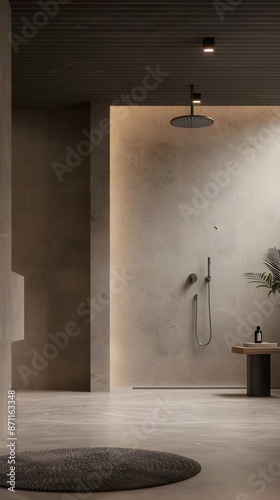 Minimalist Bathroom With Elegant Rainfall Shower and Sleek Interior Design
