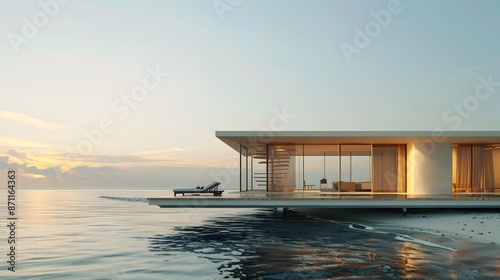 Minimalist Beach House with Elegant 3D Rendered Design