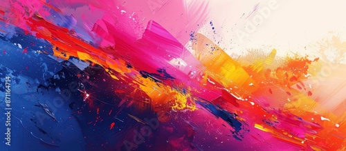 Vivid Abstract Background with Colorful Brushstrokes and Texture. A vibrant and dynamic artwork with splashes of blue, red, yellow, and pink paint.