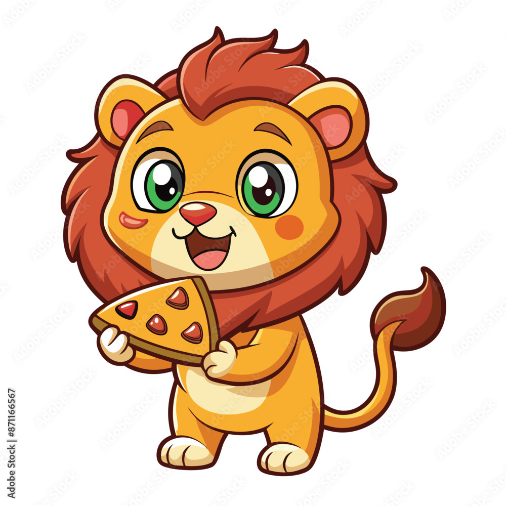 Charming Lion Feasting on Pizza: Vector Illustration Charming Lion Feasting on Pizza: Vector Illustration