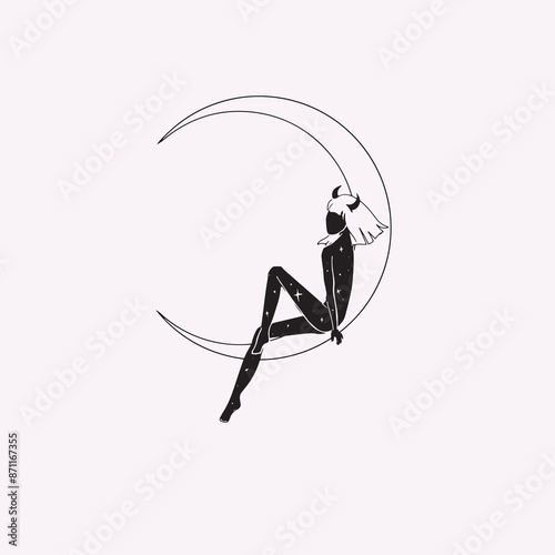moon girl vector illustration tattoo design