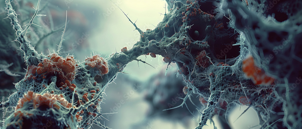 Close-up of Microscopic Fungal Hyphae
