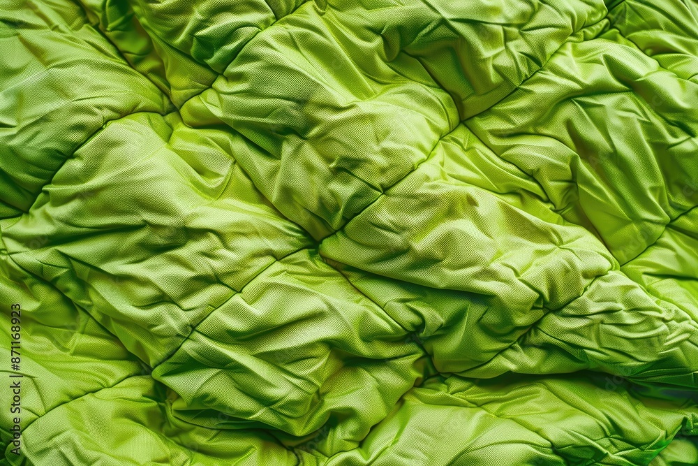 Fototapeta premium Camping Texture. Bright Green Sleeping Bag Background Quilted Pattern