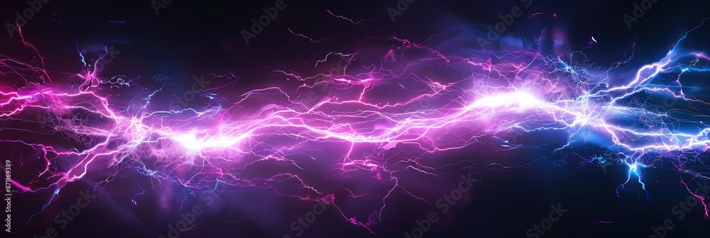 Obraz premium Lightning Speed. Electric Storm with Neon Flare and Glowing Magic Effects