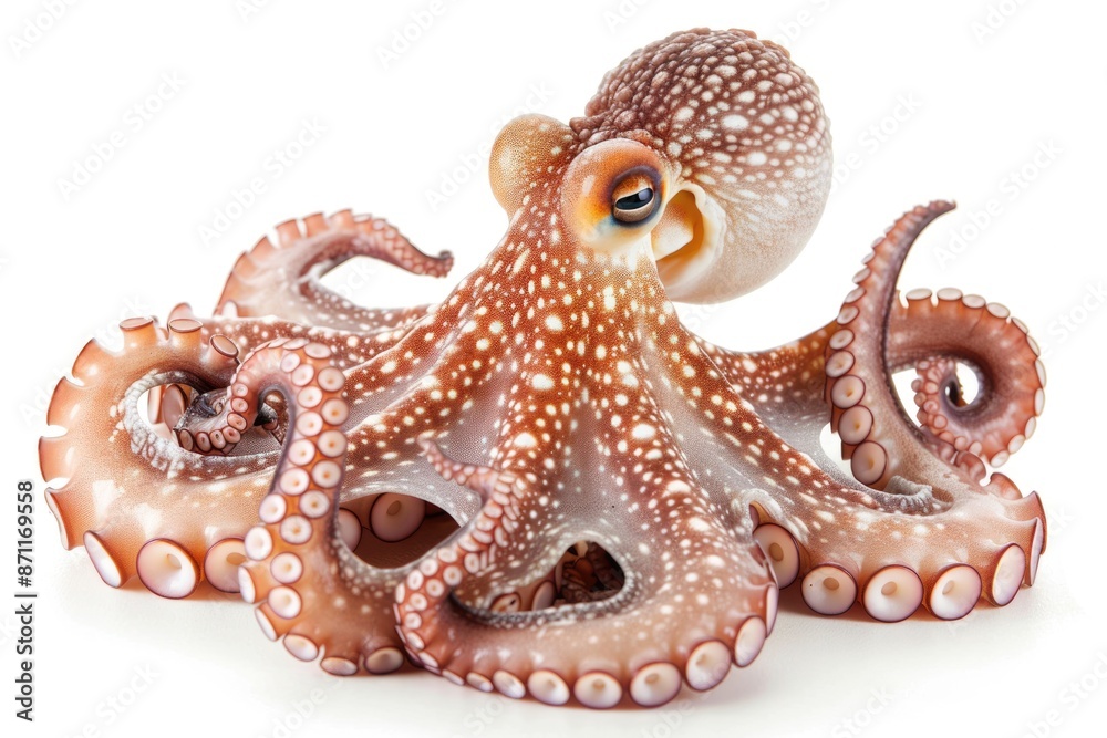 Obraz premium Octopus on White Background. Marine Mollusc Isolated in Elegant Scene