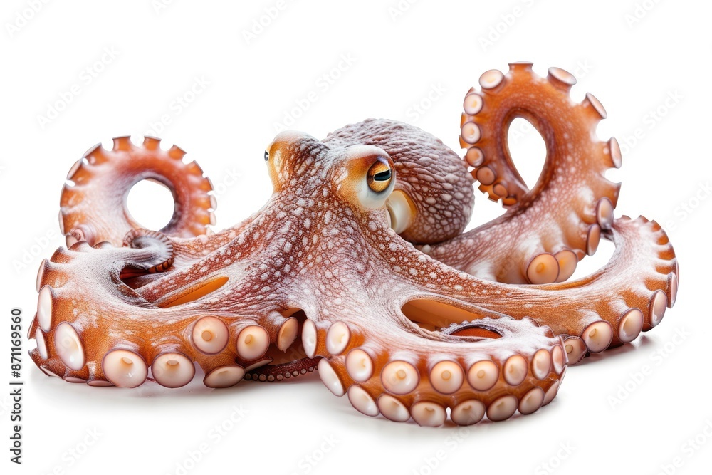 Obraz premium Octopus on White Background. Marine Mollusc Isolated in Cold and Luxurious Setting