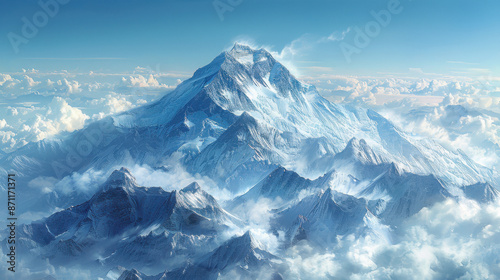 Majestic Chinese Painting of Sacred Mount Everest with Spiritual Vibes and Stunning Scenery