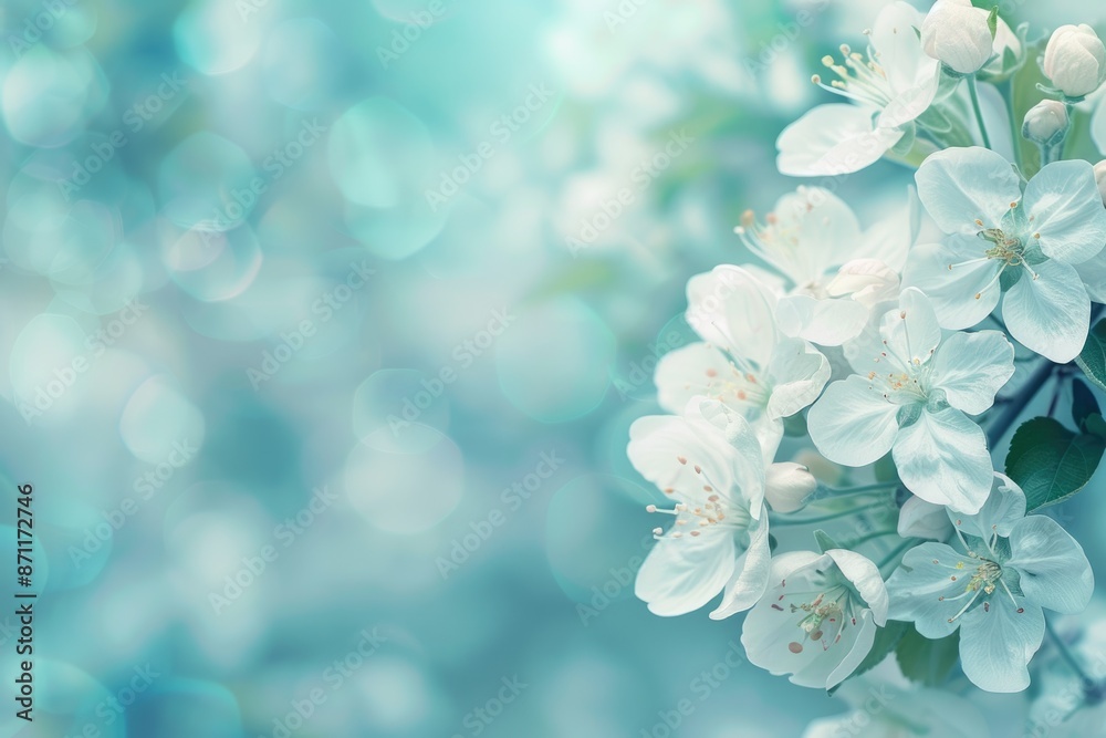 Teal Nature. Spring Blossom - Blooming Botanical Floral Background with Blue Tones Teal Nature. Spring Blossom - Blooming Botanical Floral Background with Blue Tones