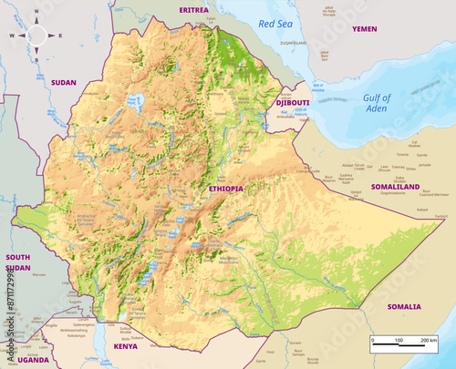 Physical map of Ethiopia Vector illustration