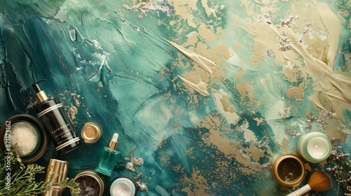 Wallpaper Mural Fantasy background photography of dark, luxurious watercolors mixed with glittering beauty products in beige-green tones. For advertising banner, festival, decoration, season, Christmas, earth, Torontodigital.ca