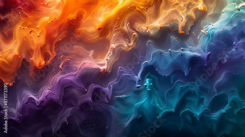 Colorful Abstract Fluid Art with Orange, Purple & Teal Swirls