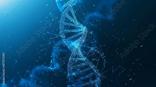 DNA. Abstract 3d polygonal wireframe. DNA helix molecule on blue. medical science Genetic biotechnology. Chemical biology. Gene cell concept vector illustration or background. © ศิริชาติ ชุมพล