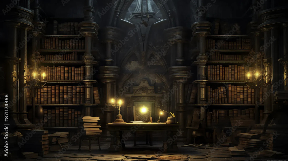 Wizards in a Dimly Lit Library Among Enchanted Shelves Fantasy  wallpaper
