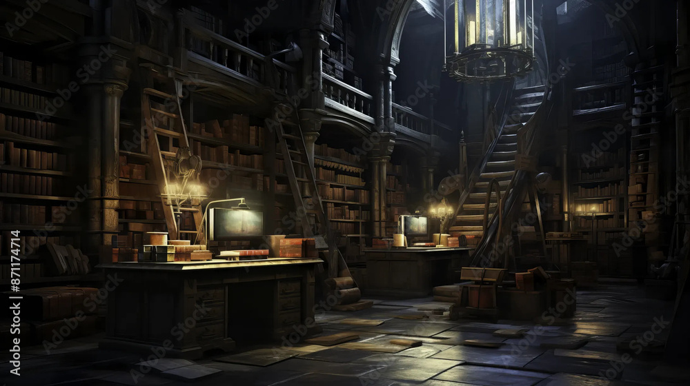Wizards' library filled with ancient tomes and magic Fantasy wallpaper Wizards' library filled with ancient tomes and magic Fantasy wallpaper