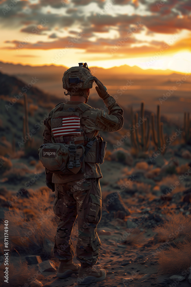 Selective focus of View of American soldiers at sunset. Selective focus of View of American soldiers at sunset.