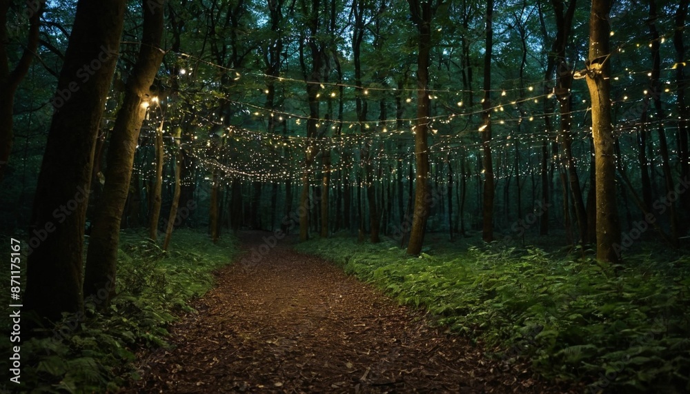 Obraz premium fairy lights path in the woods