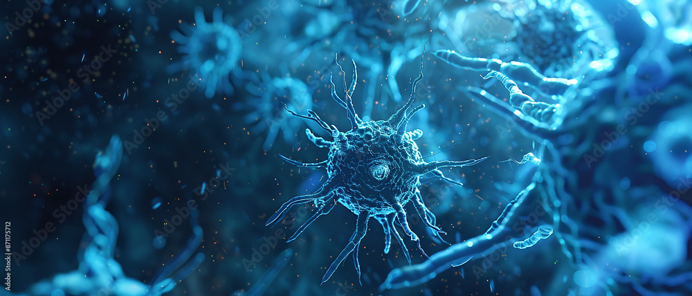 Microscopic Blue Virus with Detailed Structure
