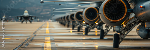 Closeup of a fighter jet engine in the parking lot.