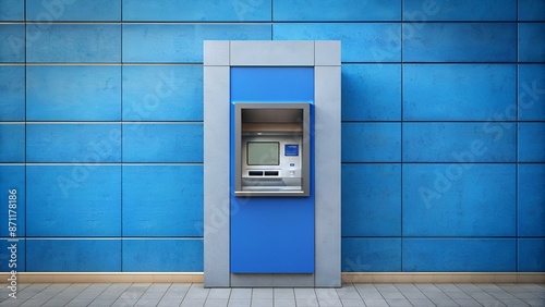 ATM Or ABM Or Cashpoint Machine Byilt-In The Blue Wall photo