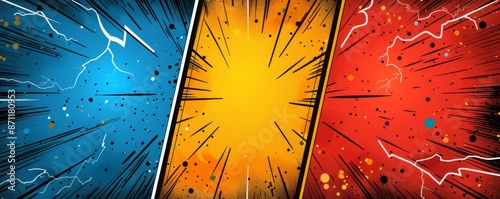 Obraz na płótnie Colorful comic book style background with blue, red, and yellow panels w salonie