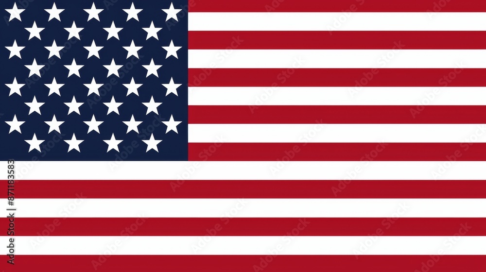 Traditional design of the American flag featuring 50 white stars on a ...