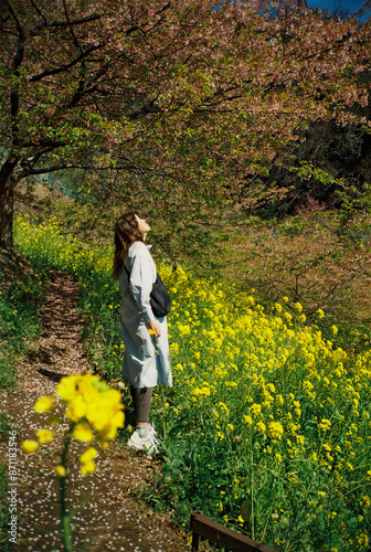 Wallpaper Mural Young woman looking up in blooming park Torontodigital.ca