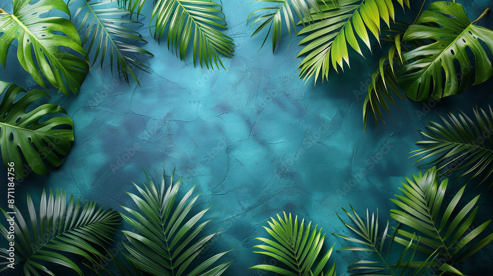 Obraz premium Tropical Palm leaves. Summer exotic trendy background with place for text 