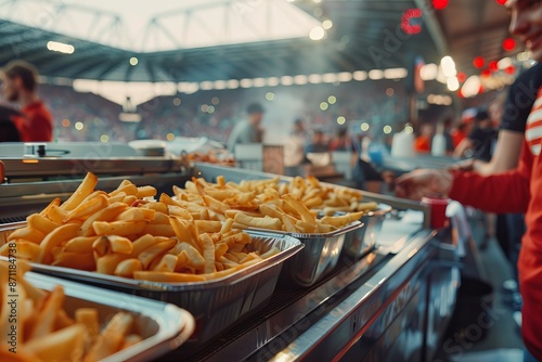 Freshly fried french fries sold at stadium concession stand