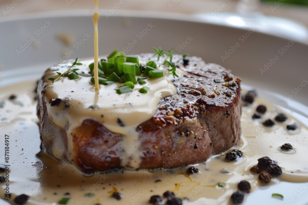 Filet mignon with peppercorn cream sauce Filet mignon with peppercorn cream sauce