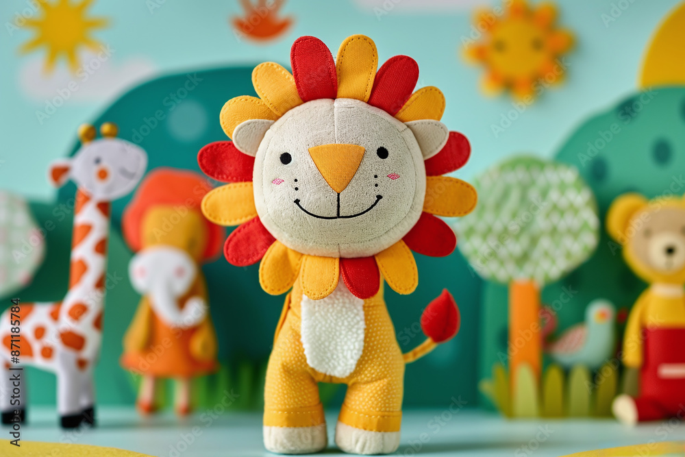 Naklejka premium adorable cute children's puppet theater featuring cute fun jungle animals