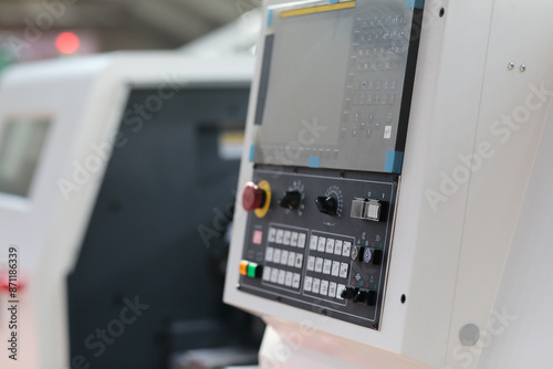 CNC lathe machine and control panel close up