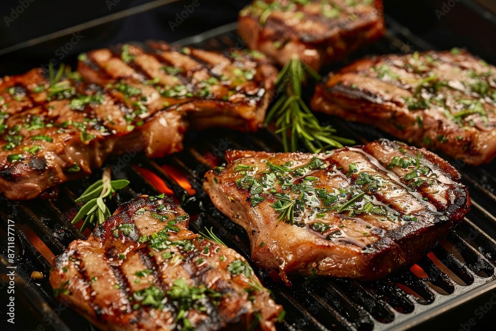 Grilled pork neck with herbs and spices on a menu for dieting Grilled pork neck with herbs and spices on a menu for dieting
