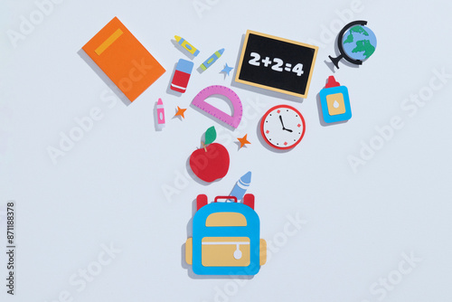 Set of school stationery on a white background photo