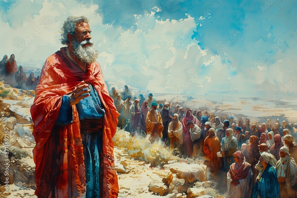 Fototapeta premium Moses' Farewell Address Watercolor