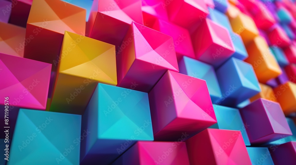 Fototapeta premium Abstract Technicolor Geometric Fusion - A Seamless 3D Pattern of Vibrant Colors