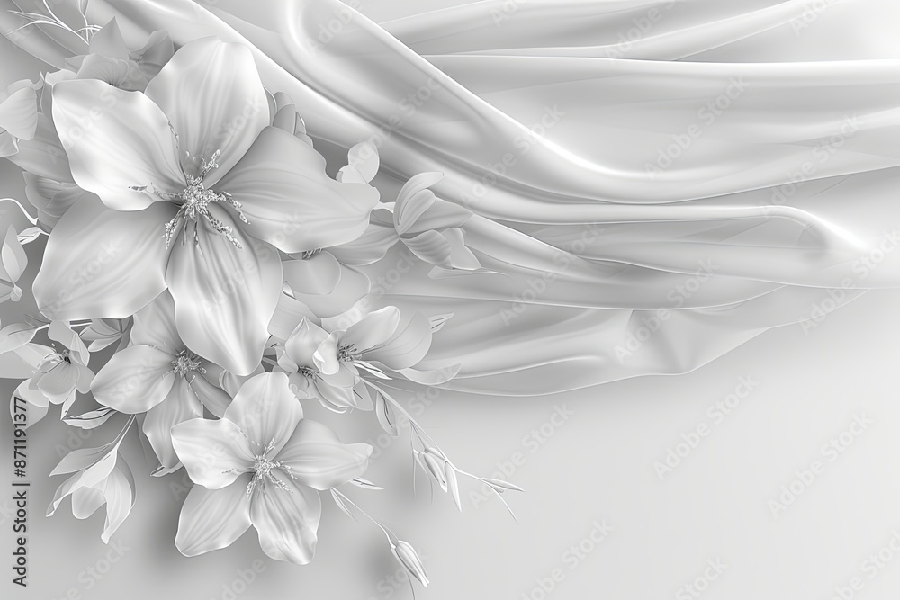 White Floral and Silk Curtain Wedding Invitation Mockup White Floral and Silk Curtain Wedding Invitation Mockup