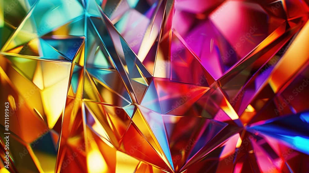 Glowing 3D Prisms: Fragmented Shapes Reflecting a Vivid Spectrum of Colors Glowing 3D Prisms: Fragmented Shapes Reflecting a Vivid Spectrum of Colors