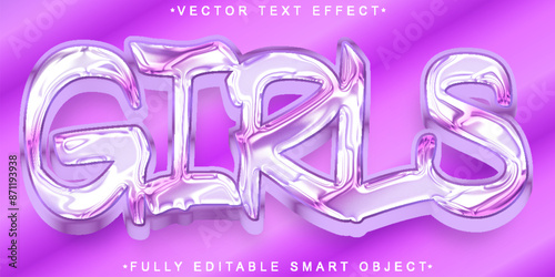 Cartoon Pink Girl Vector Fully Editable Smart Object Text Effect