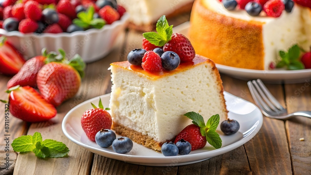 Slice of Angel Food Cake with fresh fruit Slice of Angel Food Cake with fresh fruit