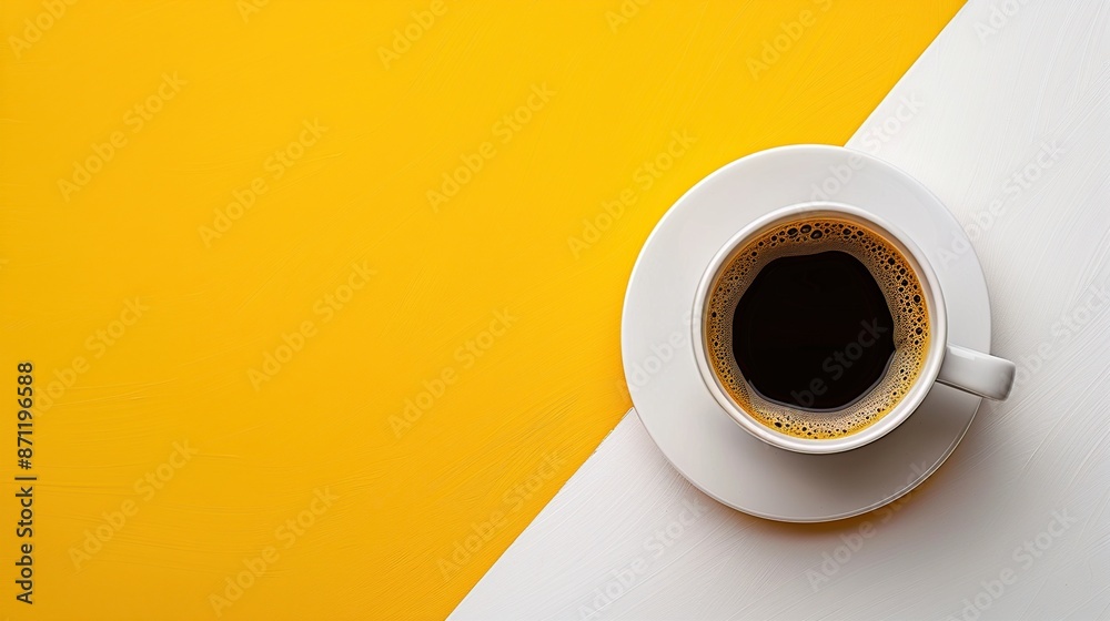 A Cup of Coffee on a Yellow and White Background A Cup of Coffee on a Yellow and White Background