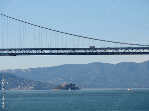 Bay Bridge and Alcatraz Island With Sailboat