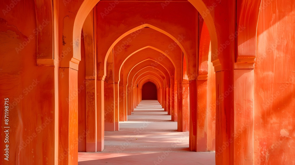 Fototapeta premium Orange arches, building, architecture, interior design, entrance