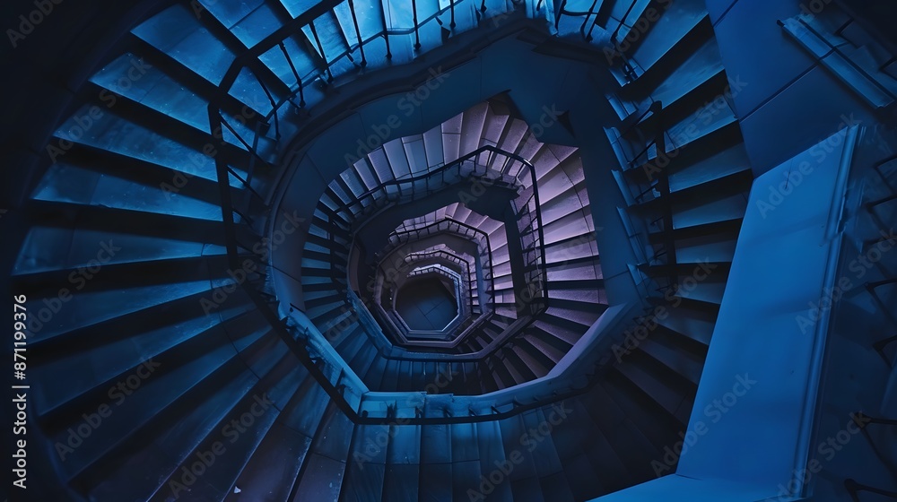 Fototapeta premium Blue spiral staircase