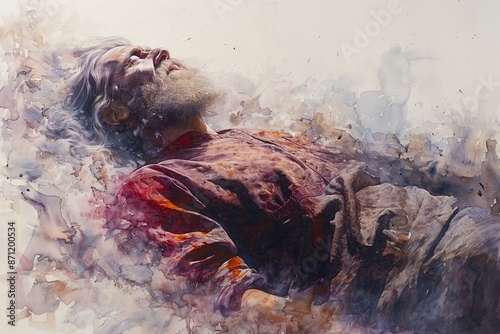 Moses' Death and Burial Watercolor Illustration