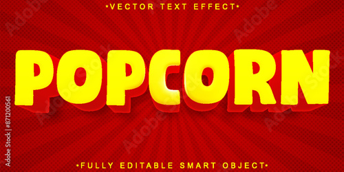 Cartoon Popcorn Cinema Yellow Vector Fully Editable Smart Object Text Effect