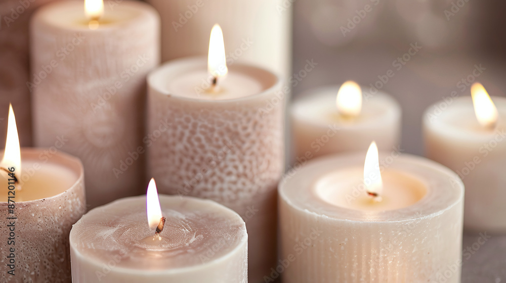 hand-poured candles in various sizes, with textured, rustic surfaces hand-poured candles in various sizes, with textured, rustic surfaces