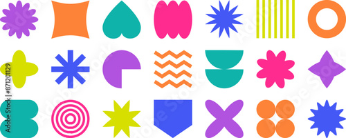Y2k shape element, abstract retro figure, colorful modern sticker, geometry simple form, color groovy futuristic icon isolated on white background. Minimal brutalist vector illustration