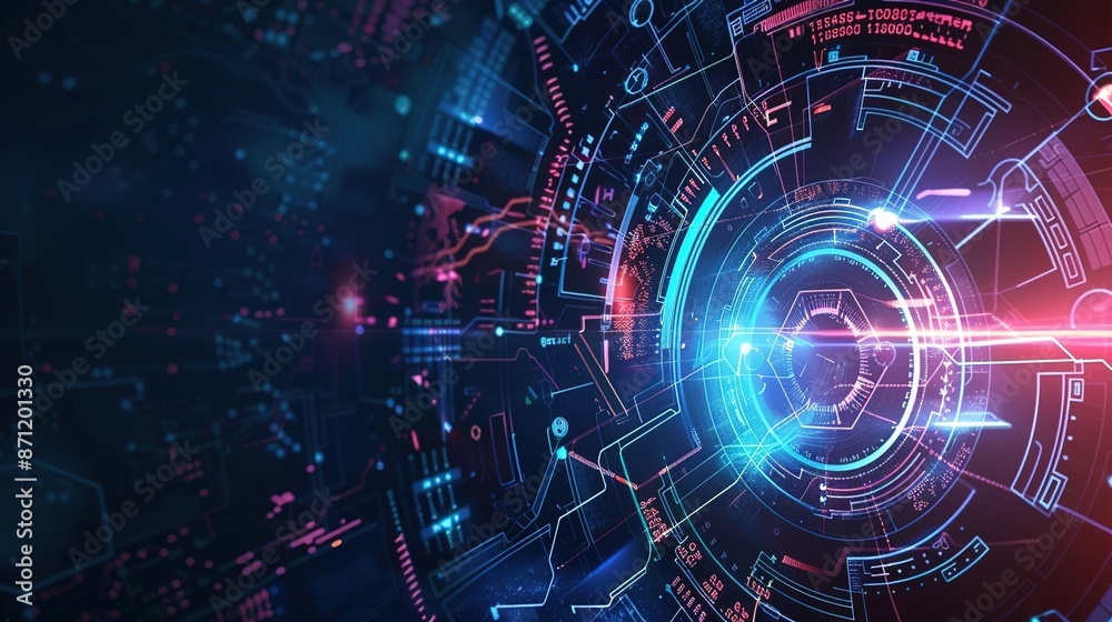 Obraz premium Futuristic Holographic Digital Interface Background for Technology Presentations