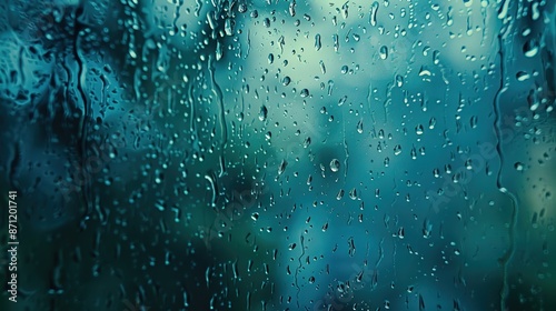Moody Close-up of Raindrops on Windowpane During Storm